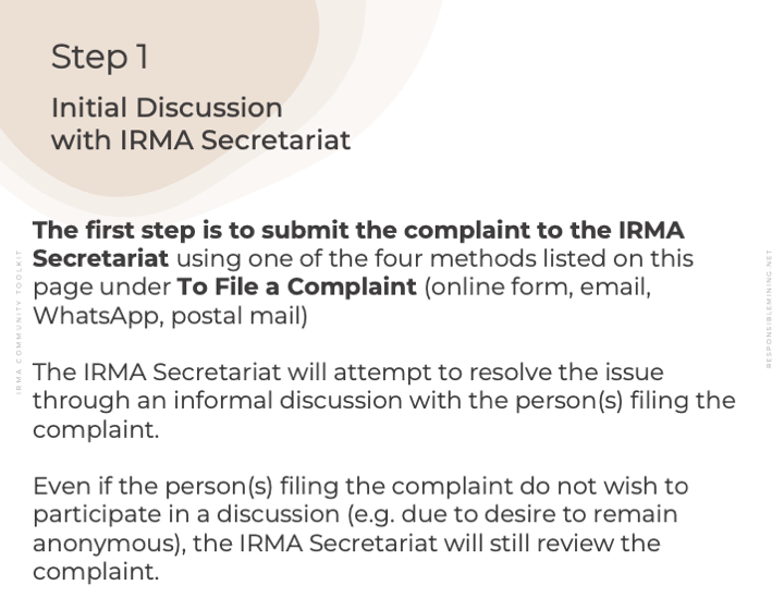 Step 1: Initial Discussion with IRMA Secretariat