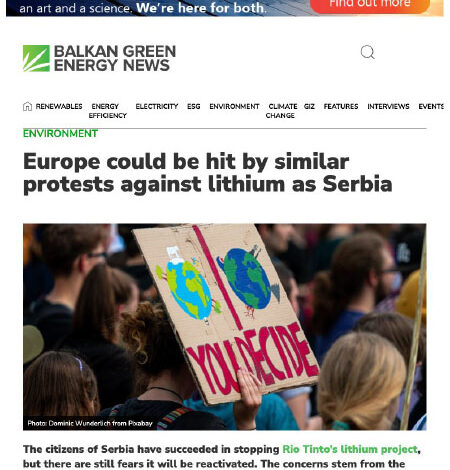 Balkans Green Energy News - Europe could be hit by similar protests against lithium as Serbia thumbnail