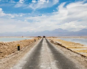 An Atacama road between brine waters. Credit: Albemarle