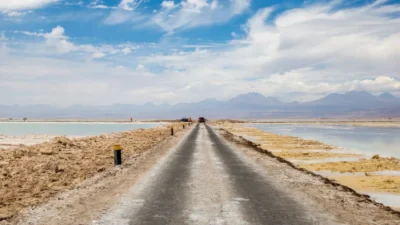 An Atacama road between brine waters. Credit: Albemarle