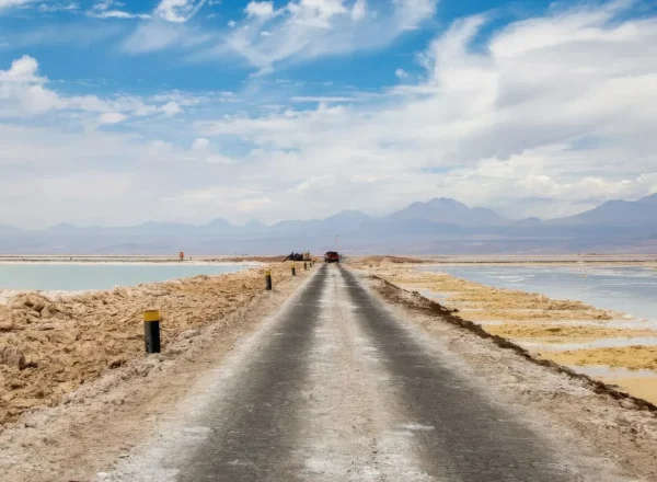 An Atacama road between brine waters. Credit: Albemarle