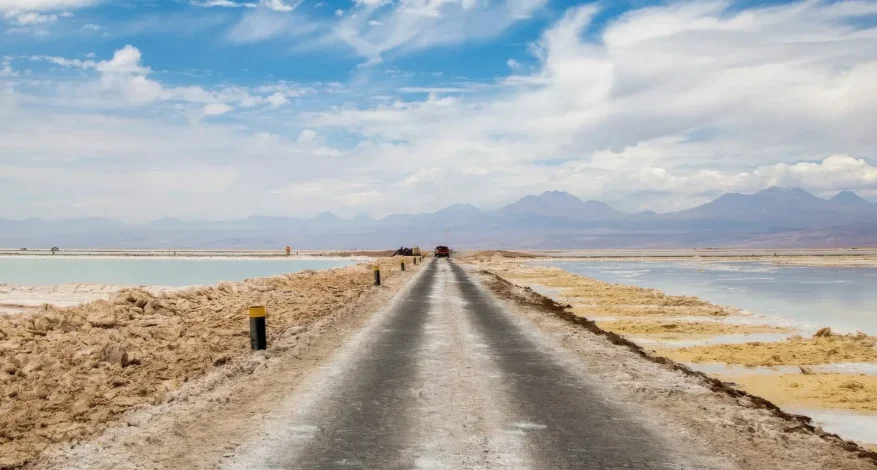 An Atacama road between brine waters. Credit: Albemarle